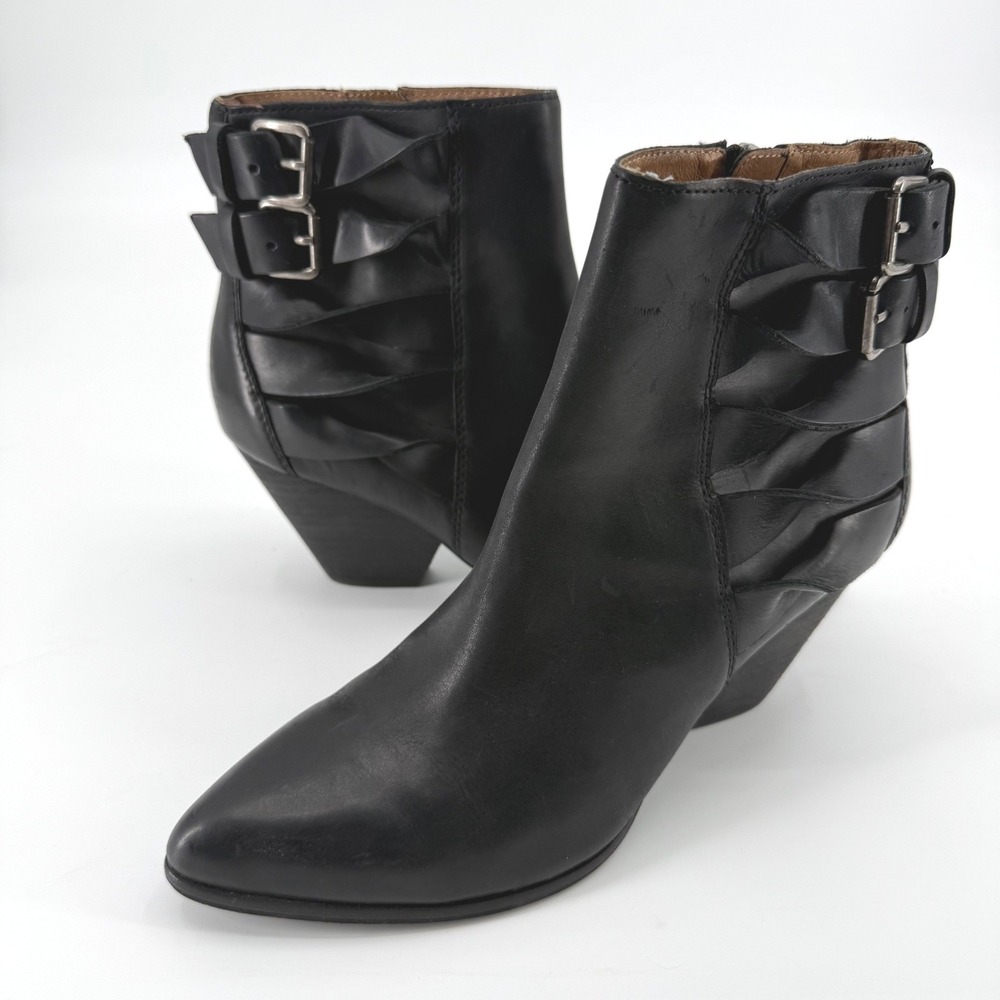 Frye Leather‎ Buckle Ankle Boots Stacked Heel Size 10M Western Moto Chic Witchy